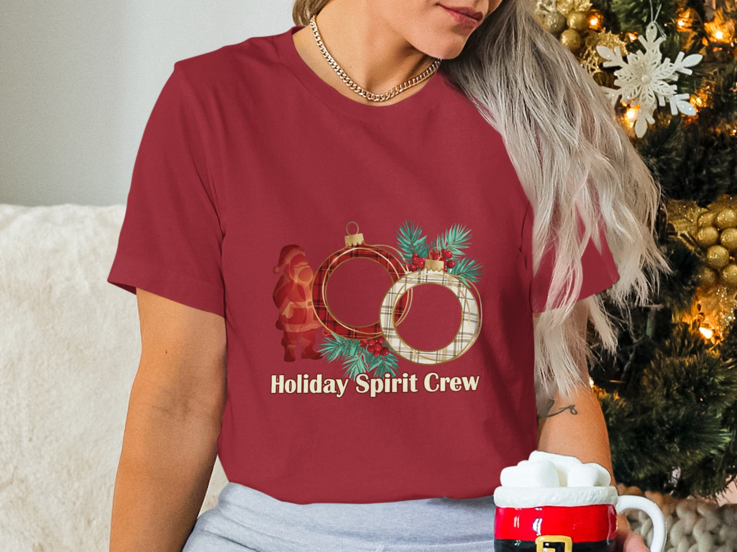 Festive Holiday Spirit Crew Graphic Tee for Christmas