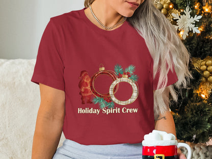 Festive Holiday Spirit Crew Graphic Tee for Christmas