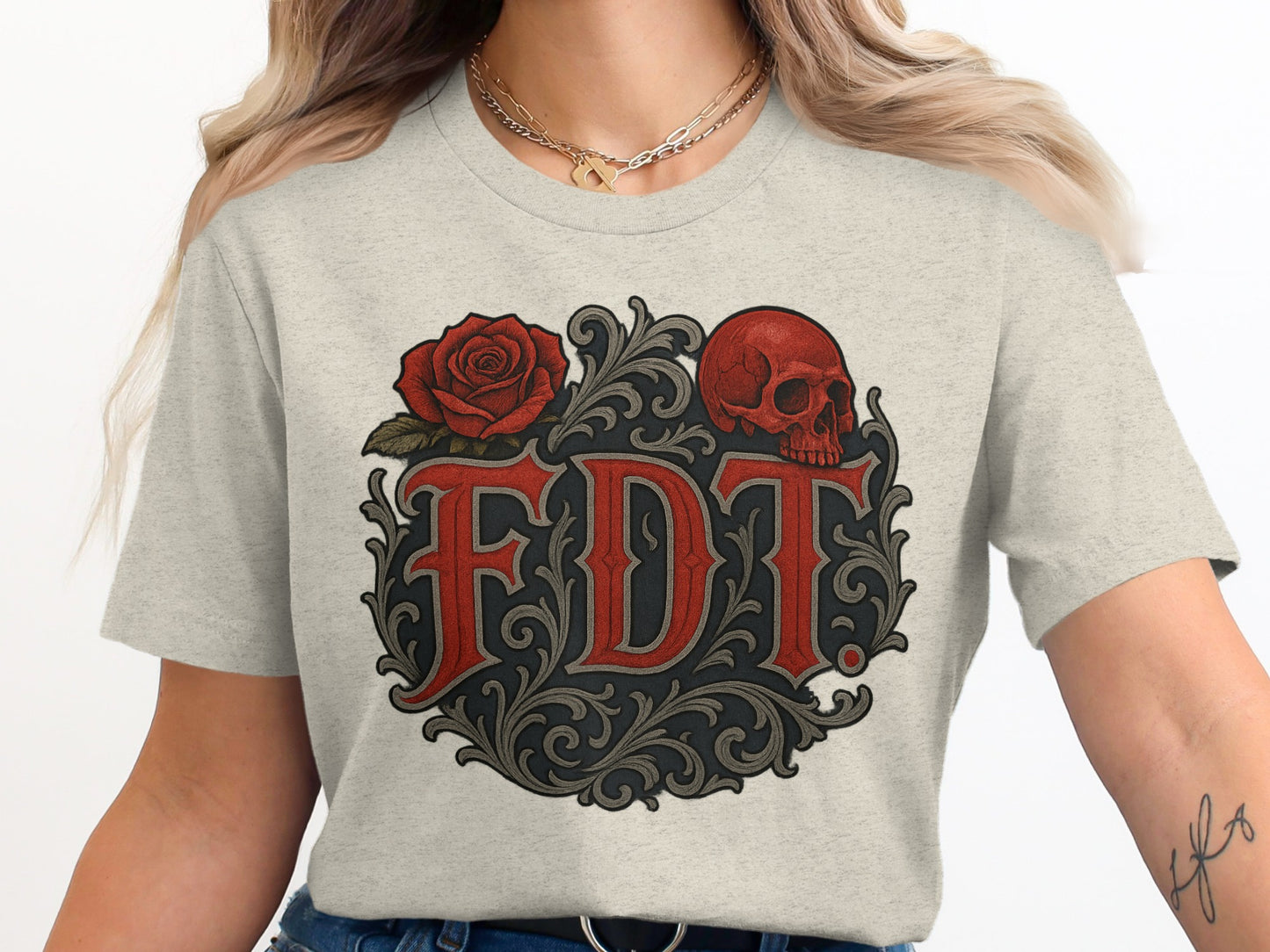 Gothic Rose and Skull Graphic T-Shirt product