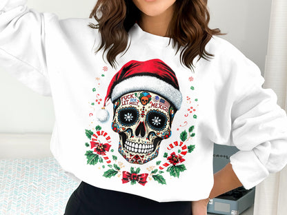 Santa Hat Skull Sweatshirt Perfect for Holidays