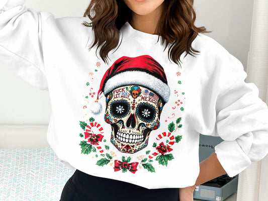 Santa Hat Skull Sweatshirt Perfect for Holidays