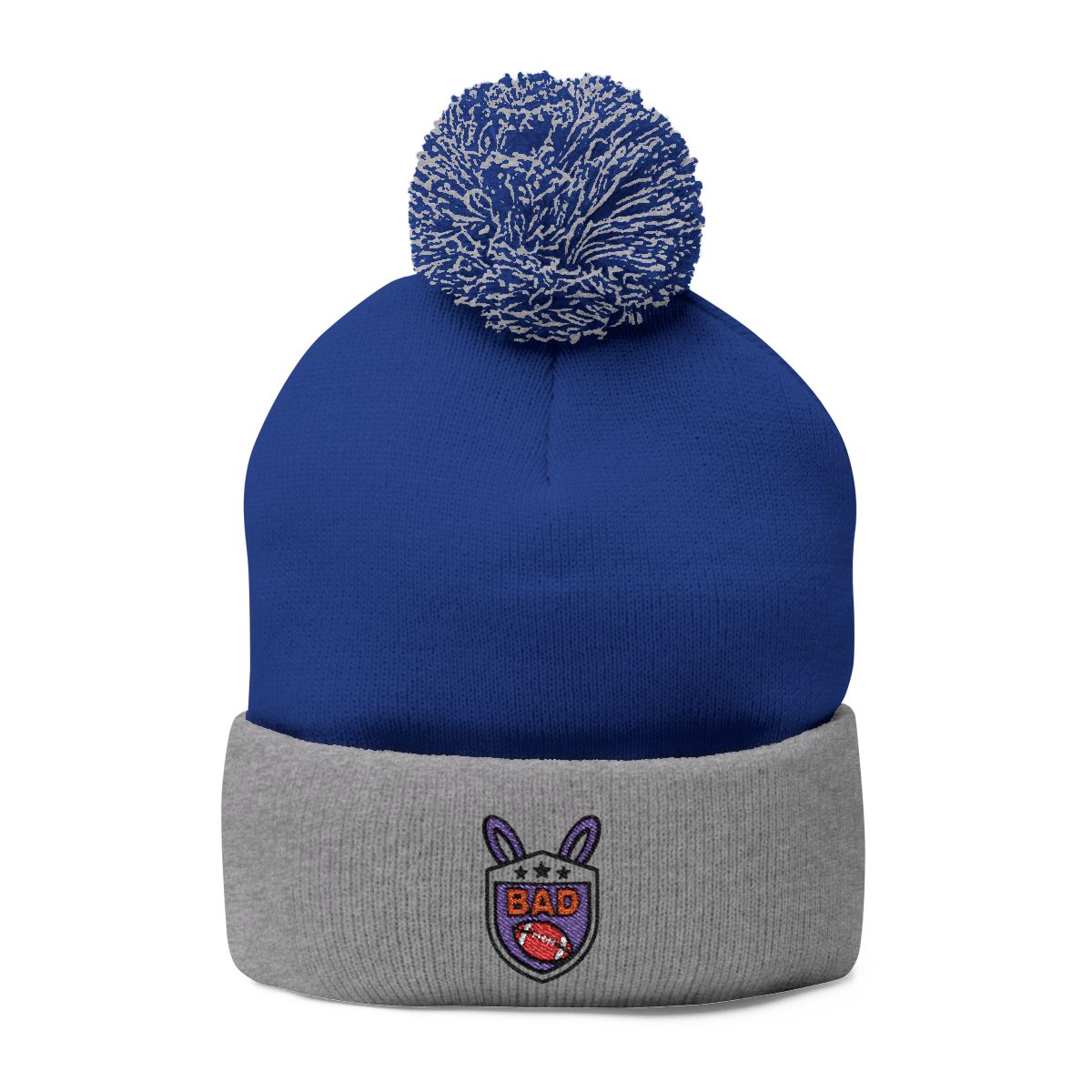 Stylish Pom-Pom Blue and Gray Winter Beanie Hat
