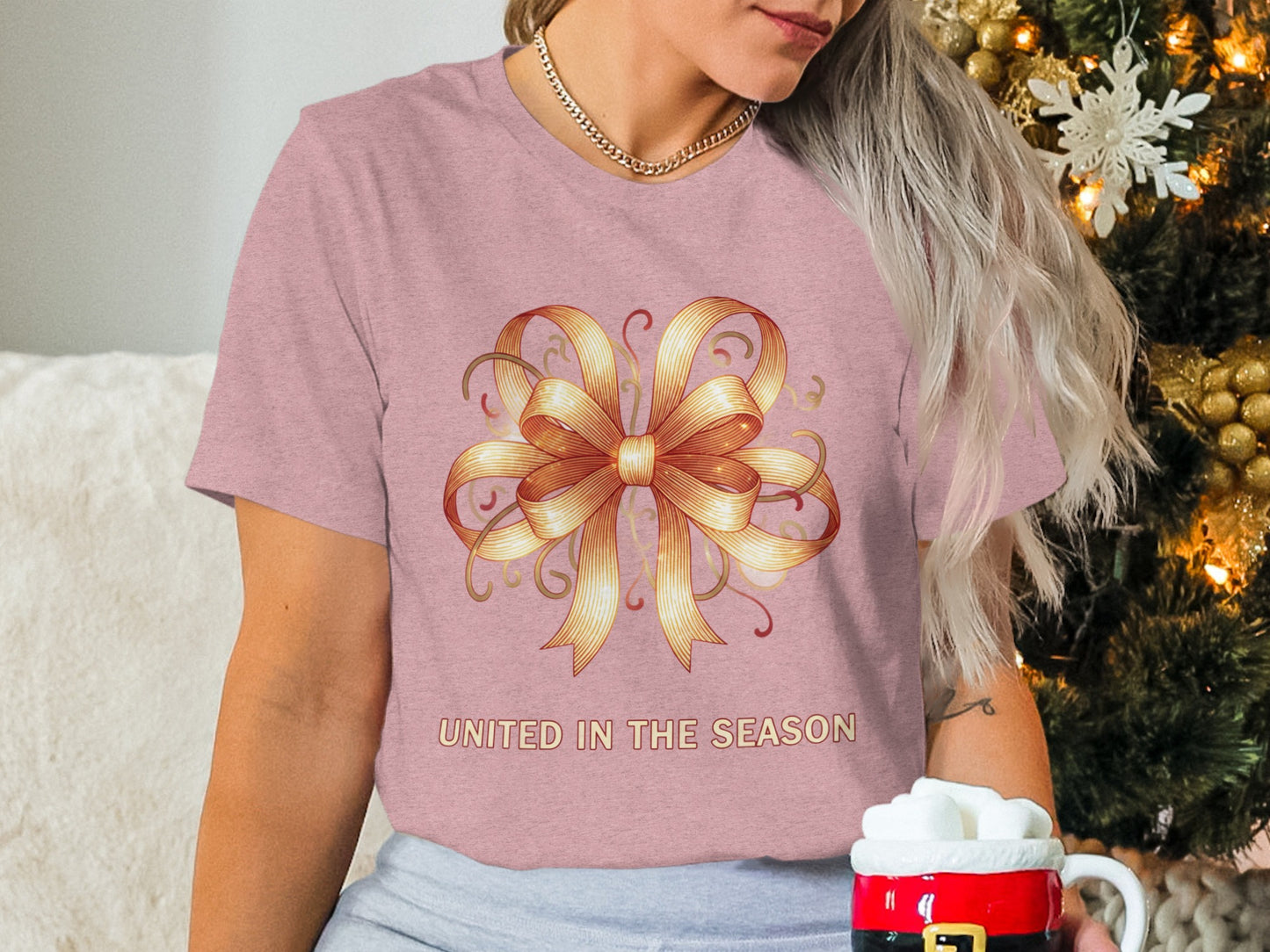 United in the Season Bow Design Graphic Shirt