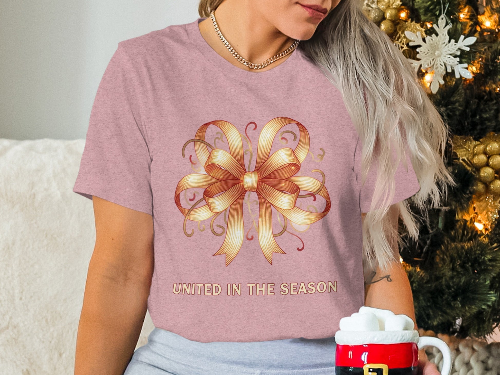 United in the Season Bow Design Graphic Shirt