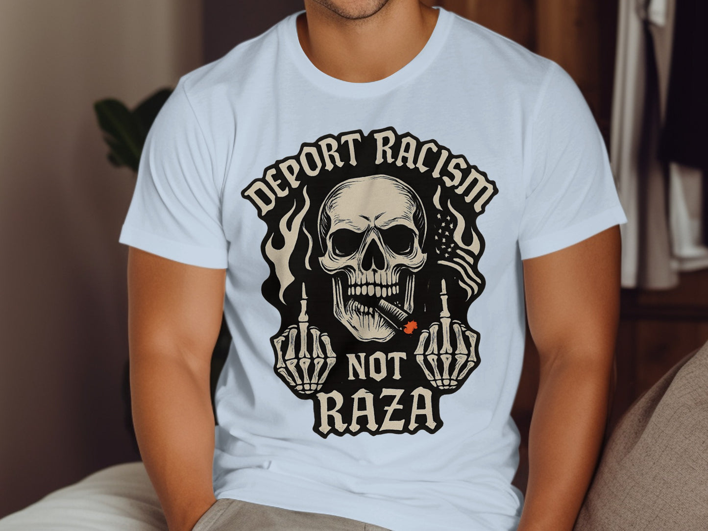 Deport Racism Not Raza Skull Design T-Shirt product type