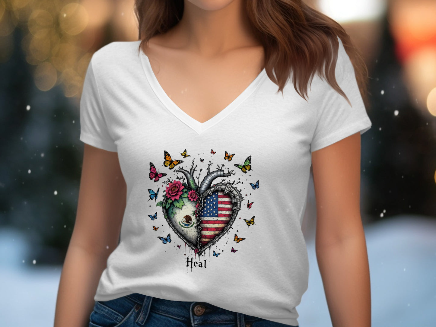 Patriotic Heart and Butterfly Design Tee Product