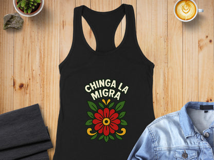 Chinga La Migra Floral Design Sleeveless Shirt product