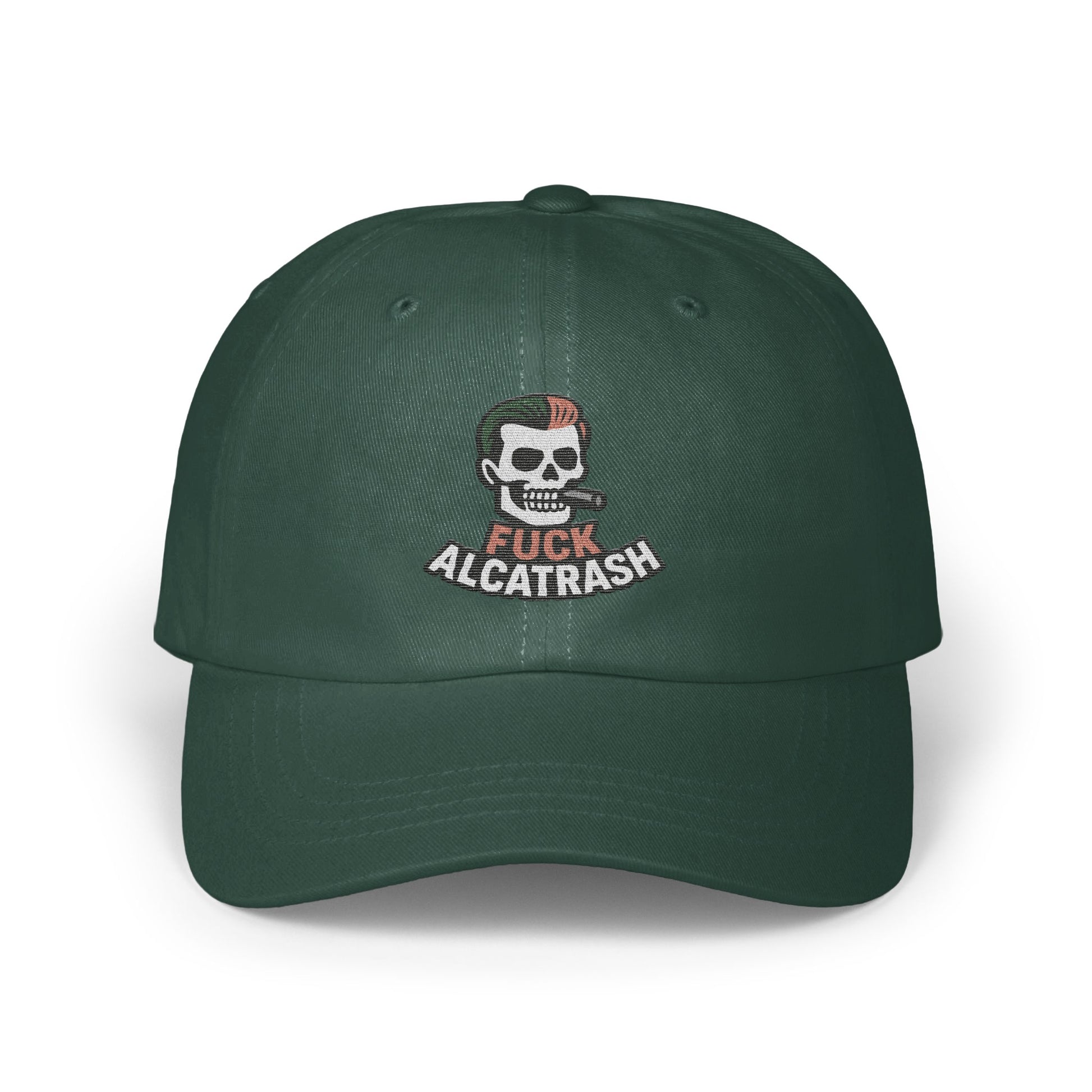 Skull and Text Embroidered Dark Green Cap product type