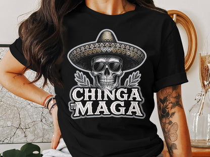 Chinga Tu Maga Skull with Hat Graphic T-Shirt product