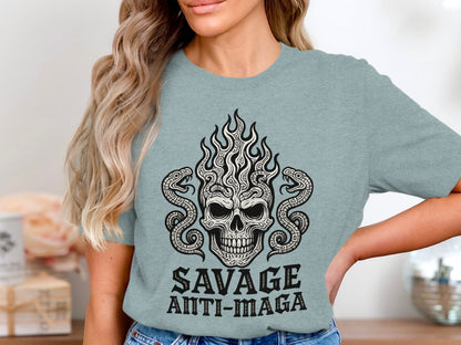 Savage Anti-Maga Skull Design Distressed Look Shirt