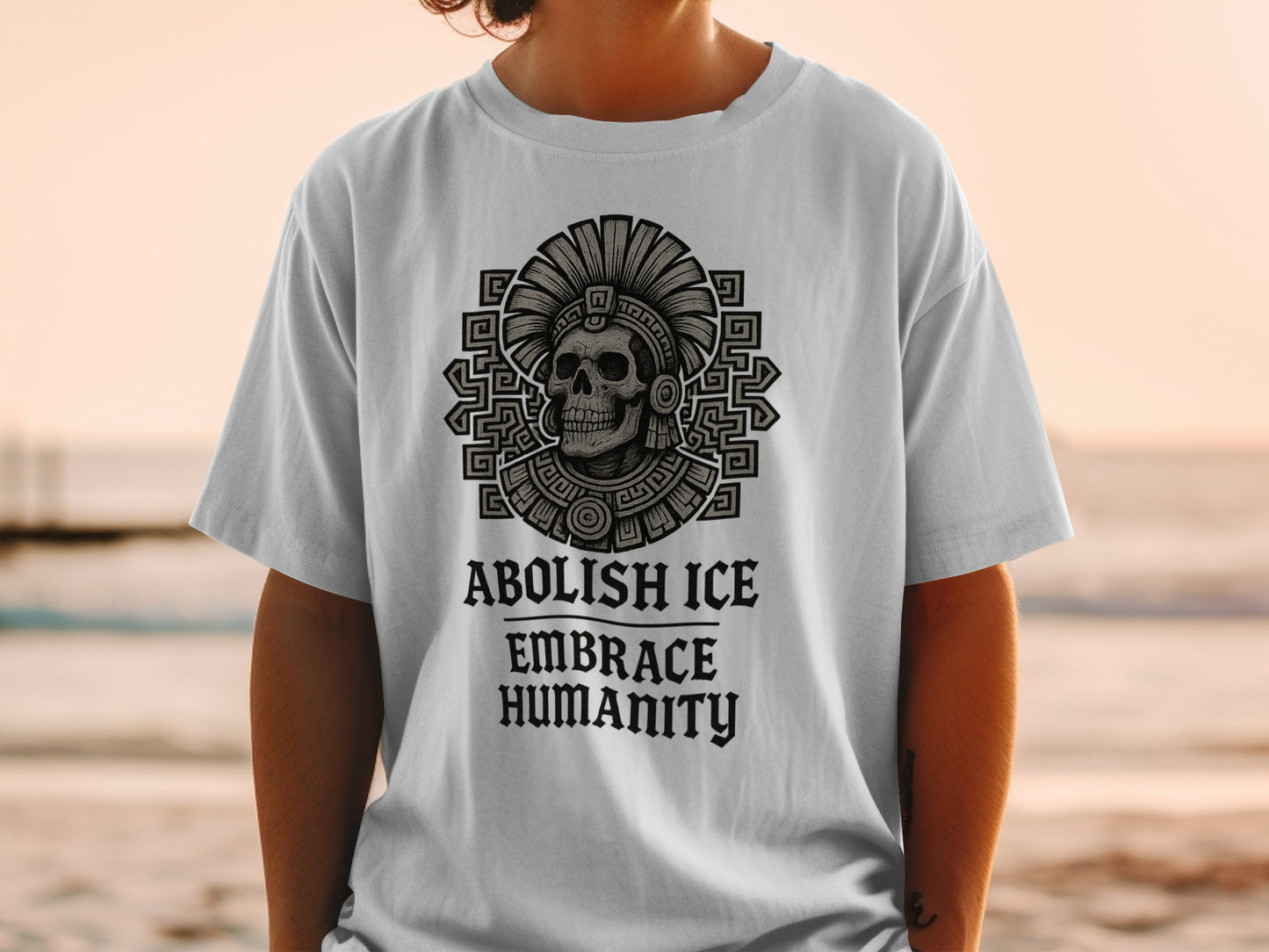 Abolish Ice Embrace Humanity Skull Design T-Shirt