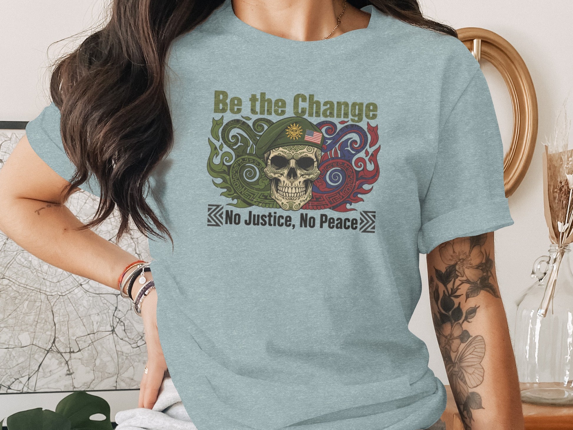 Be the Change No Justice No Peace skull graphic