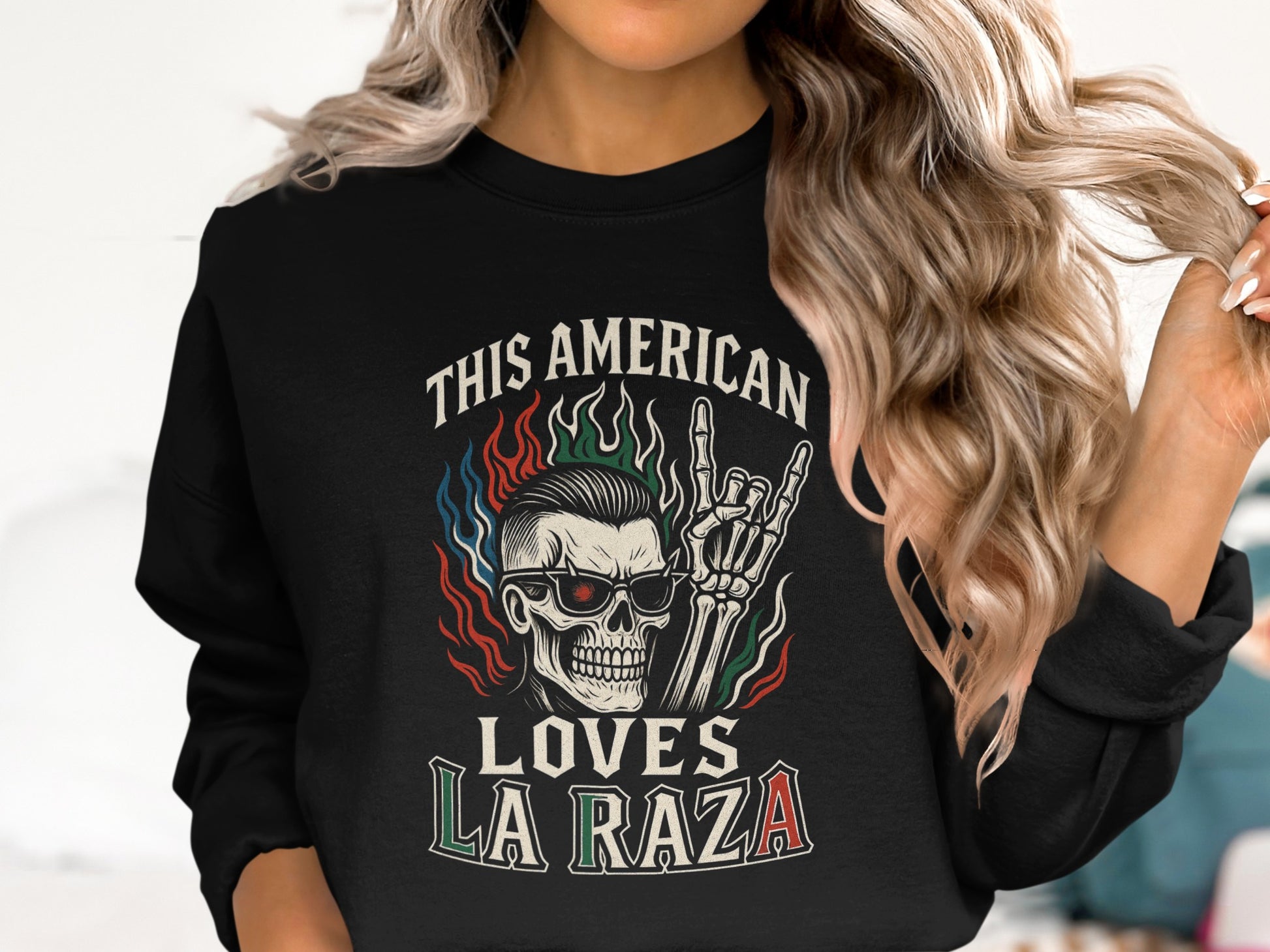 This American Loves La Raza Skull Graphic Sweatshirt product type