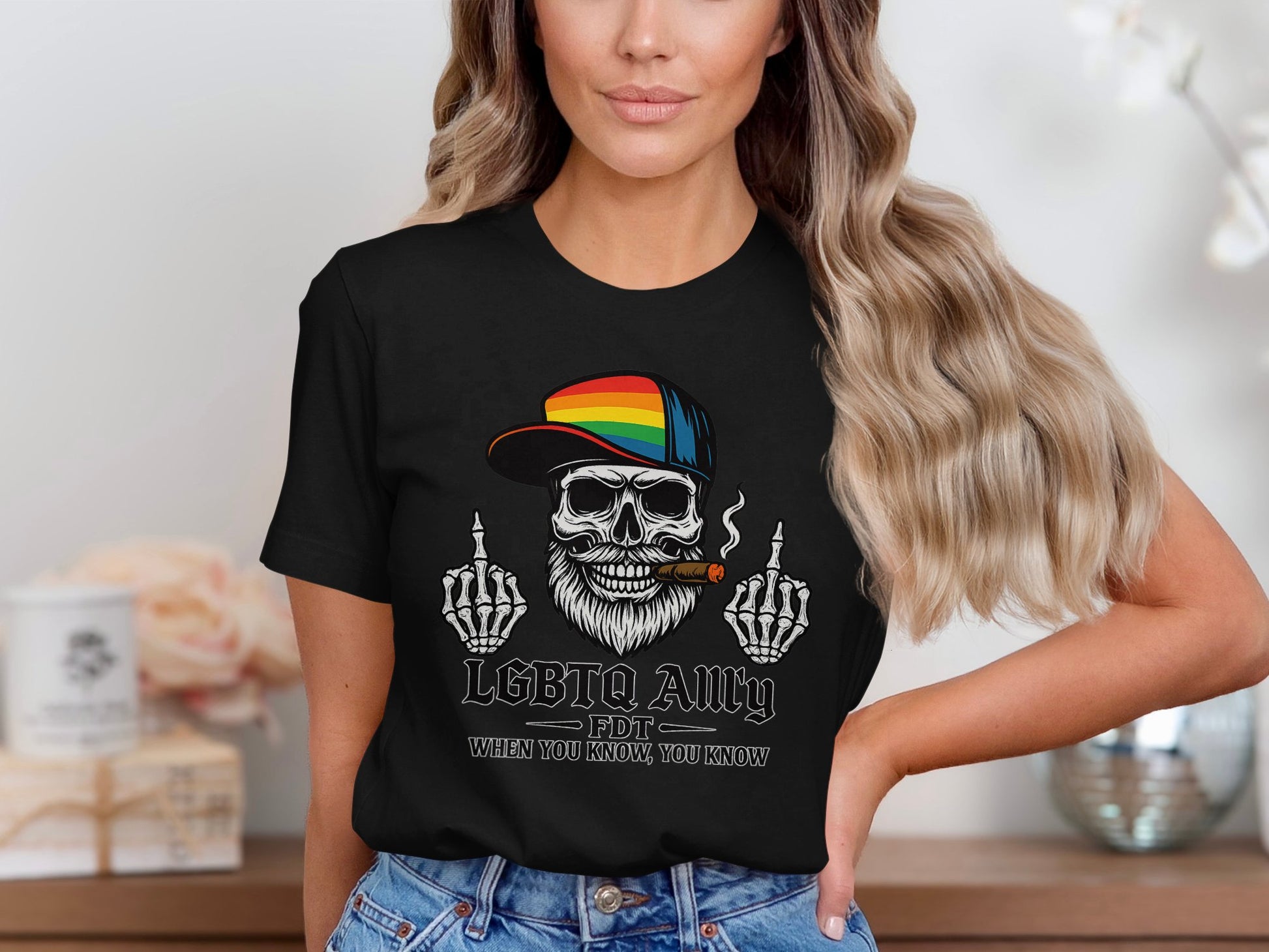 LGBTQ Ally Skull with Rainbow Hat Graphic Tee product
