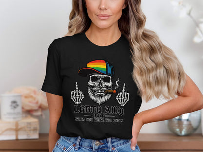 LGBTQ Ally Skull with Rainbow Hat Graphic Tee product