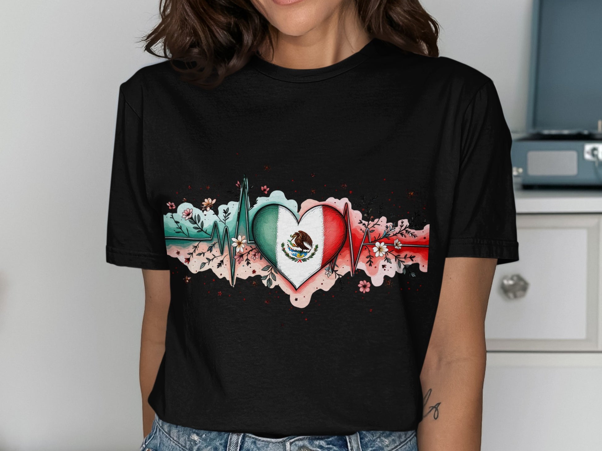 Mexican Flag Heartbeat Graphic Tee product