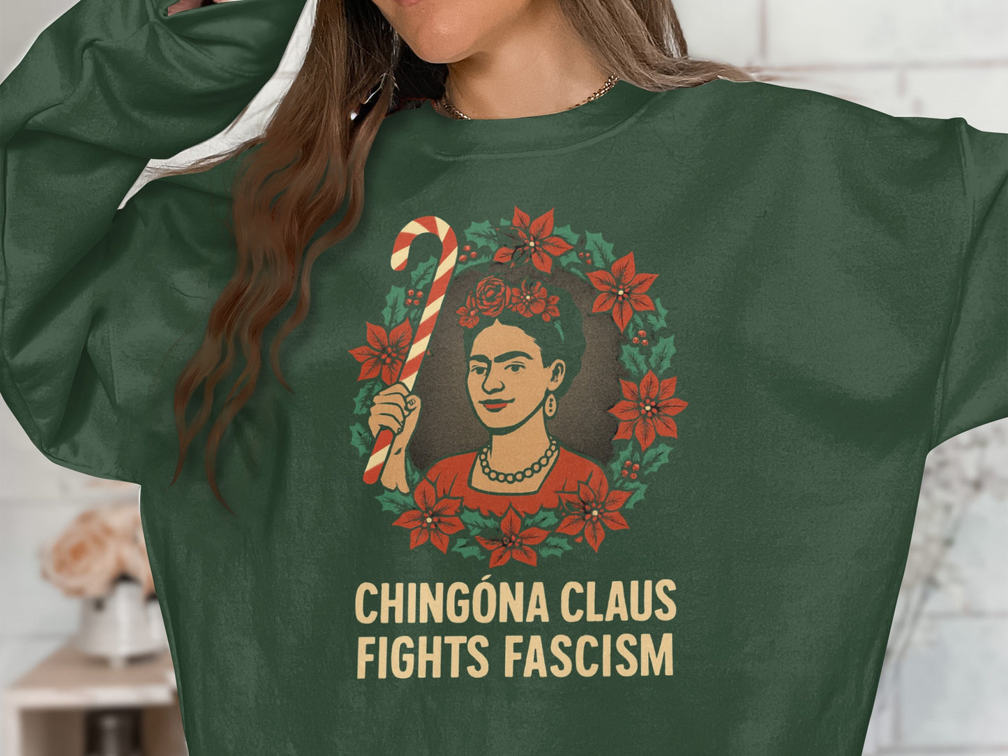 Chingona Claus Fights Fascism Christmas Graphic Sweatshirt