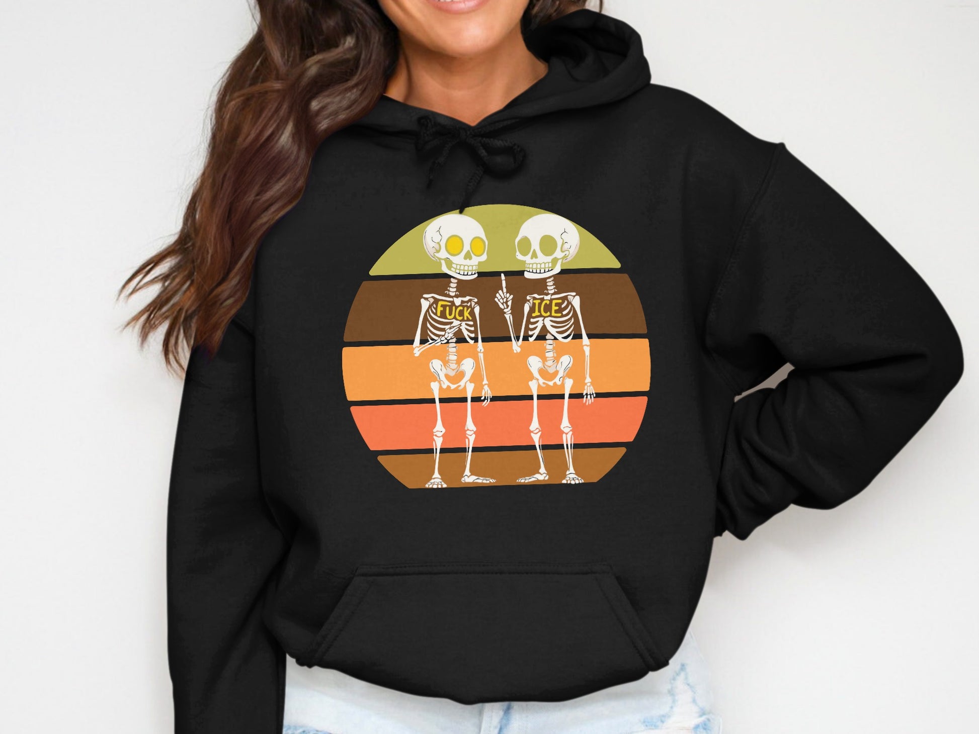 Retro Skeleton Graphic Black Unisex Hoodie product type