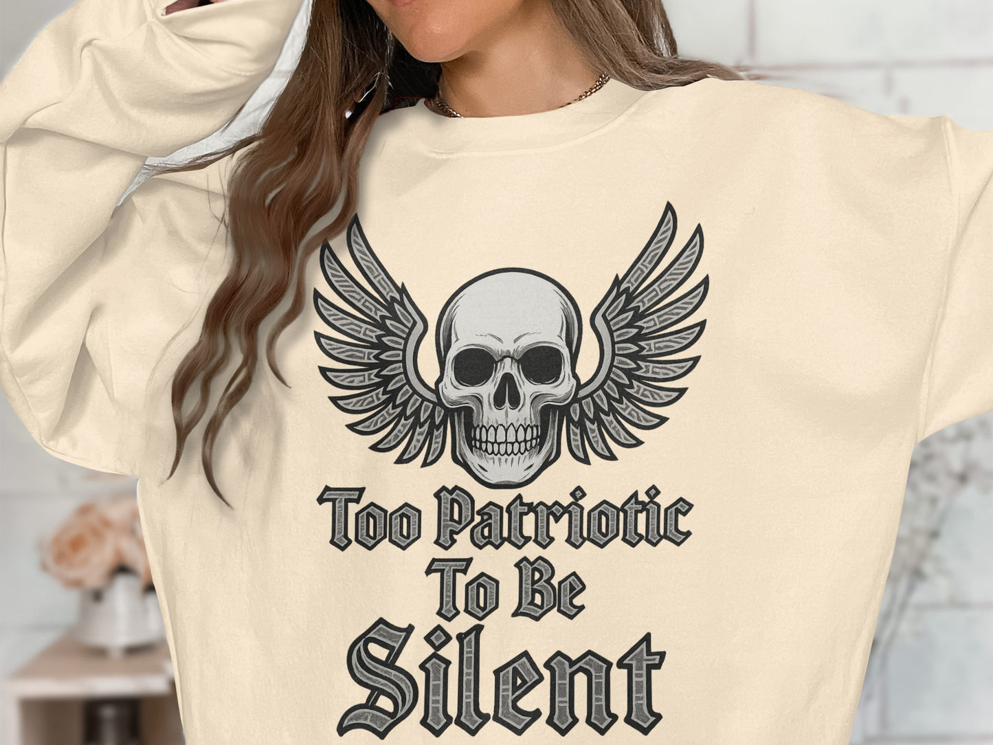 Too Patriotic To Be Silent Skull Wings Sweatshirt