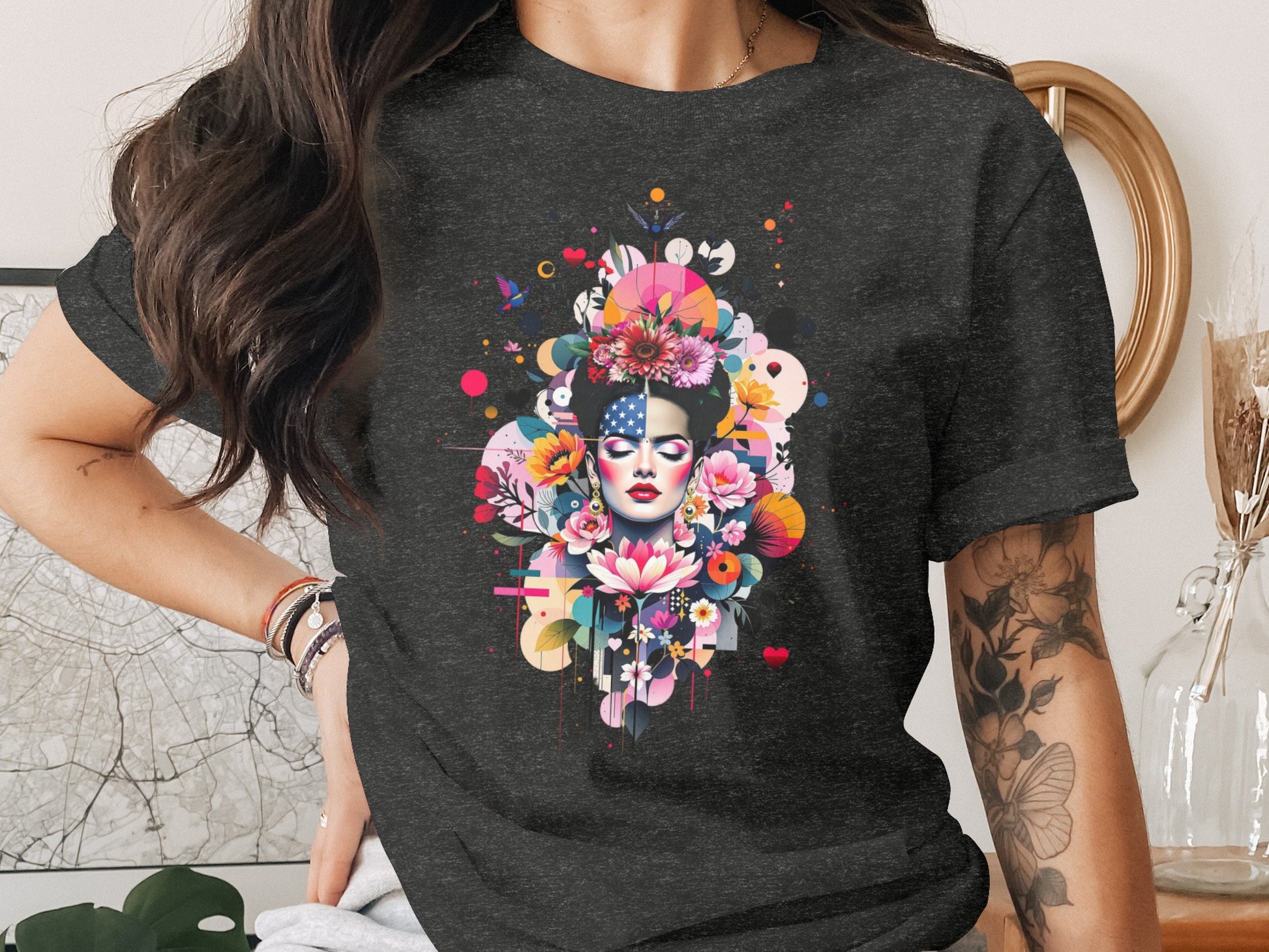 Vibrant Floral American Flag Face Graphic T-shirt product type