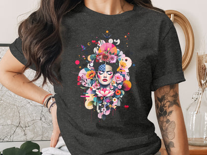 Vibrant Floral American Flag Face Graphic T-shirt product type
