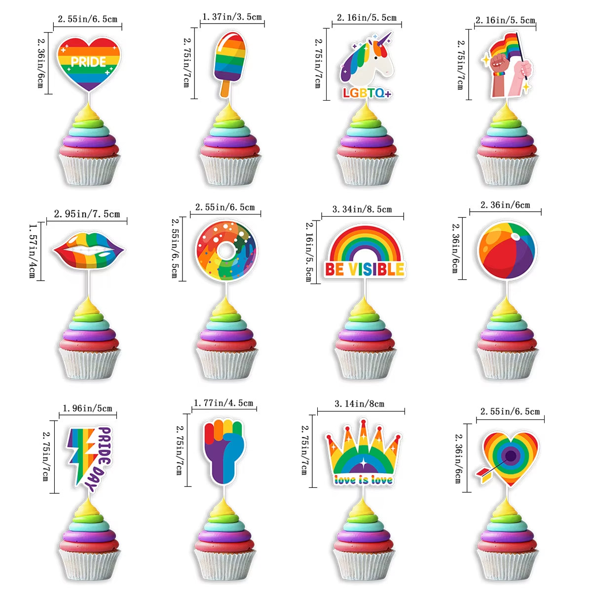 Rainbow Love Is Love Paper Banners and Hanging Swirls Cupcake Toppers for Birthday and Pride Day Celebrations