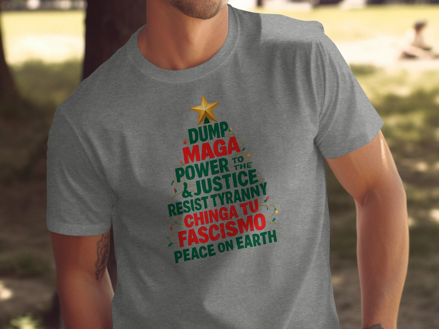 Christmas Tree Dump MAGA Resist Fascism Graphic Tee