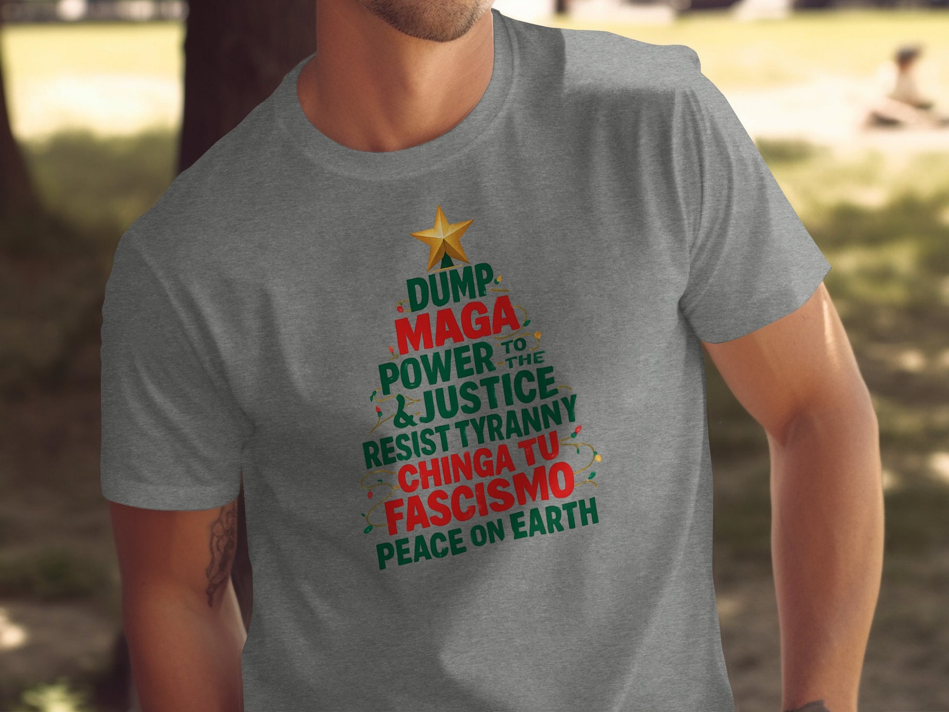 Christmas Tree Dump MAGA Resist Fascism Graphic Tee