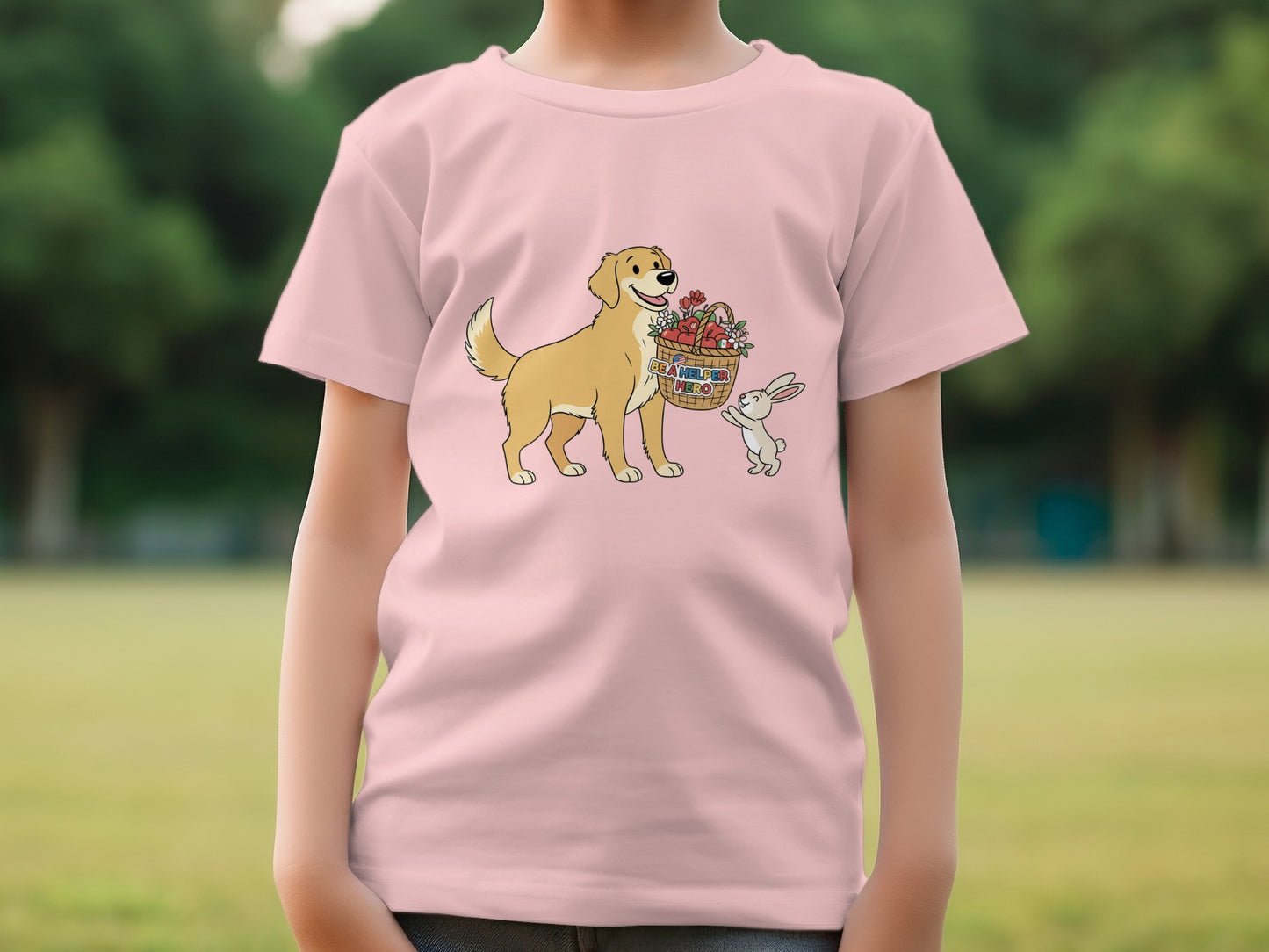 Cute Cartoon Dog and Bunny Graphic Kids T-Shirt