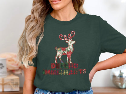 Festive Reindeer Graphic Tee with Defend Immigrants Message