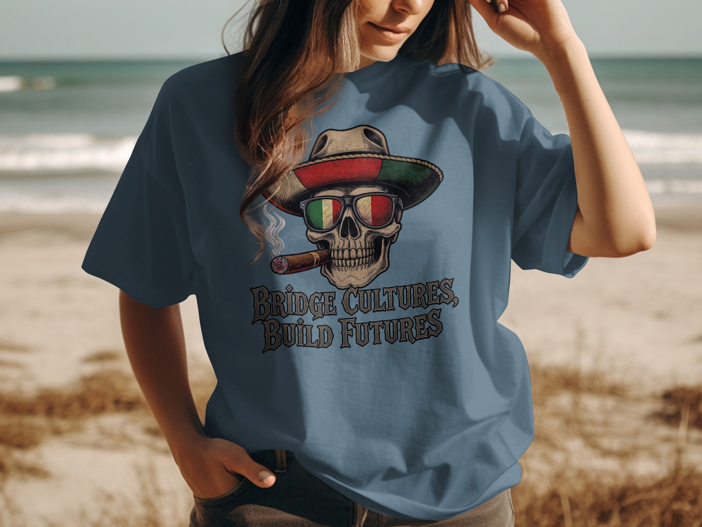 Bridge Cultures Build Futures Skull T-shirt product type