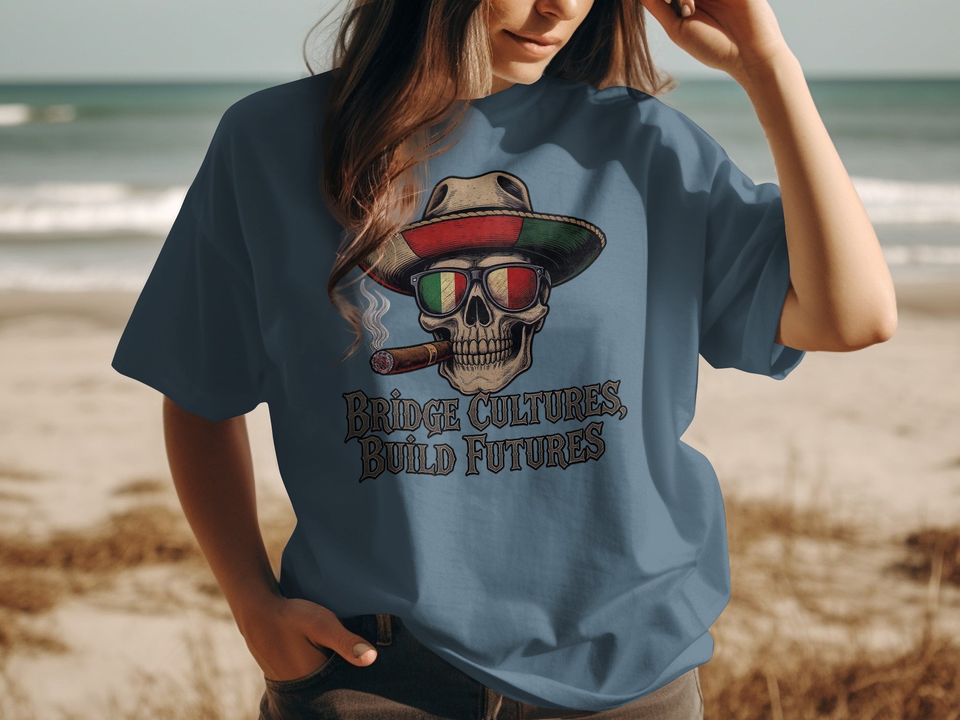 Bridge Cultures Build Futures Skull T-shirt product type