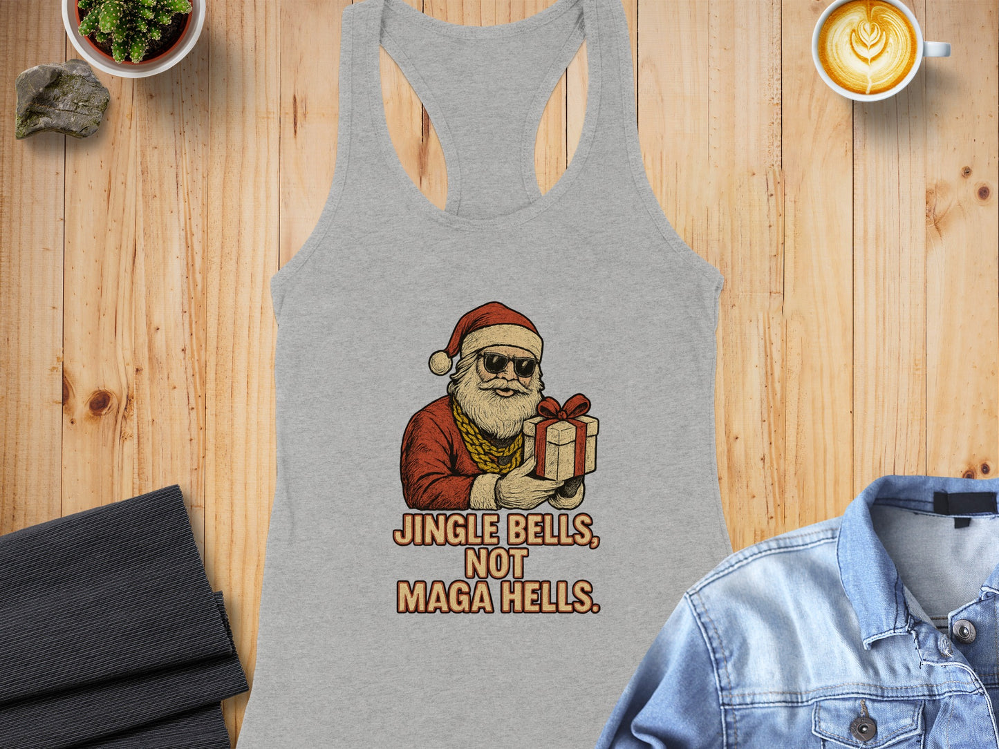 Jingle Bells Not Maga Hells Graphic Holiday Tank Top