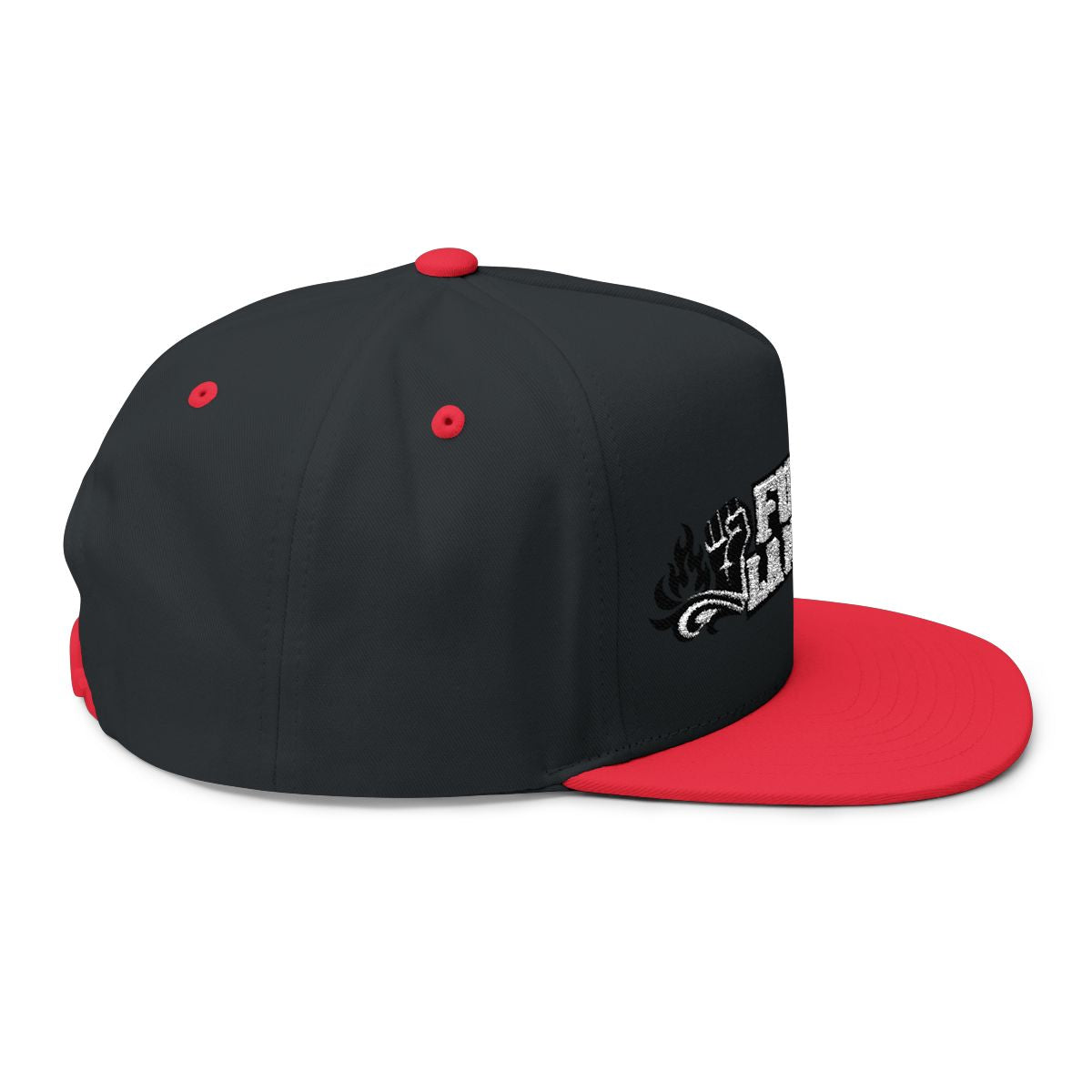 Black and Red Snapback Hat with Unique Flaming Design