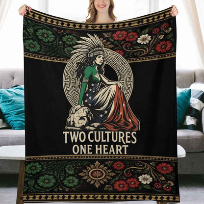 Two Cultures One Heart Proud Amexican Ultra-Soft Flannel Blanket Multiple Sizes