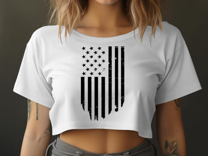 Distressed Black and White American Flag Crop Top product