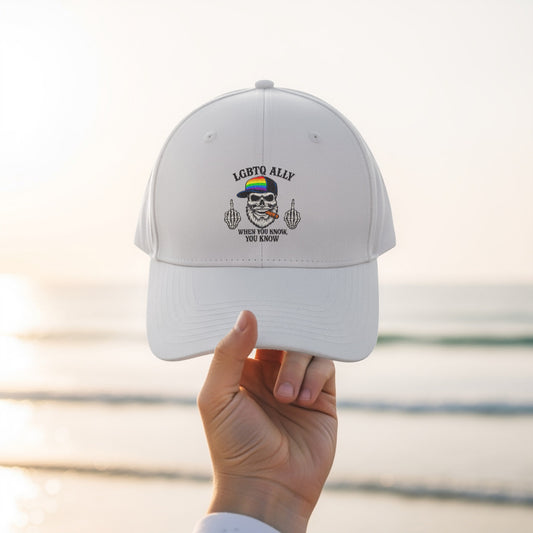 White LGBTQ Ally Hat Featuring Bold Statement product