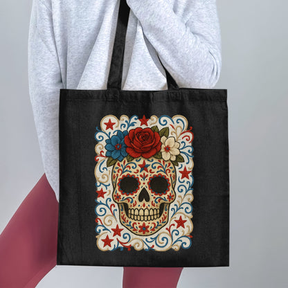 Sugar Skull Floral Print Black Tote Bag product type