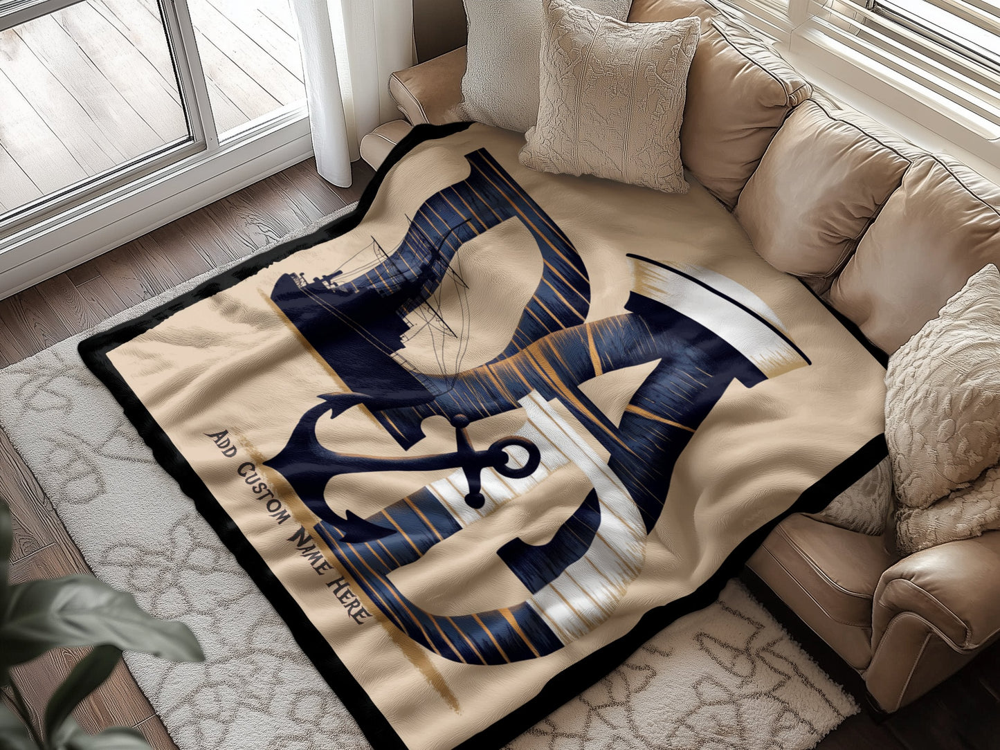 Navy Anchor and Sailboat Design Blanket product type