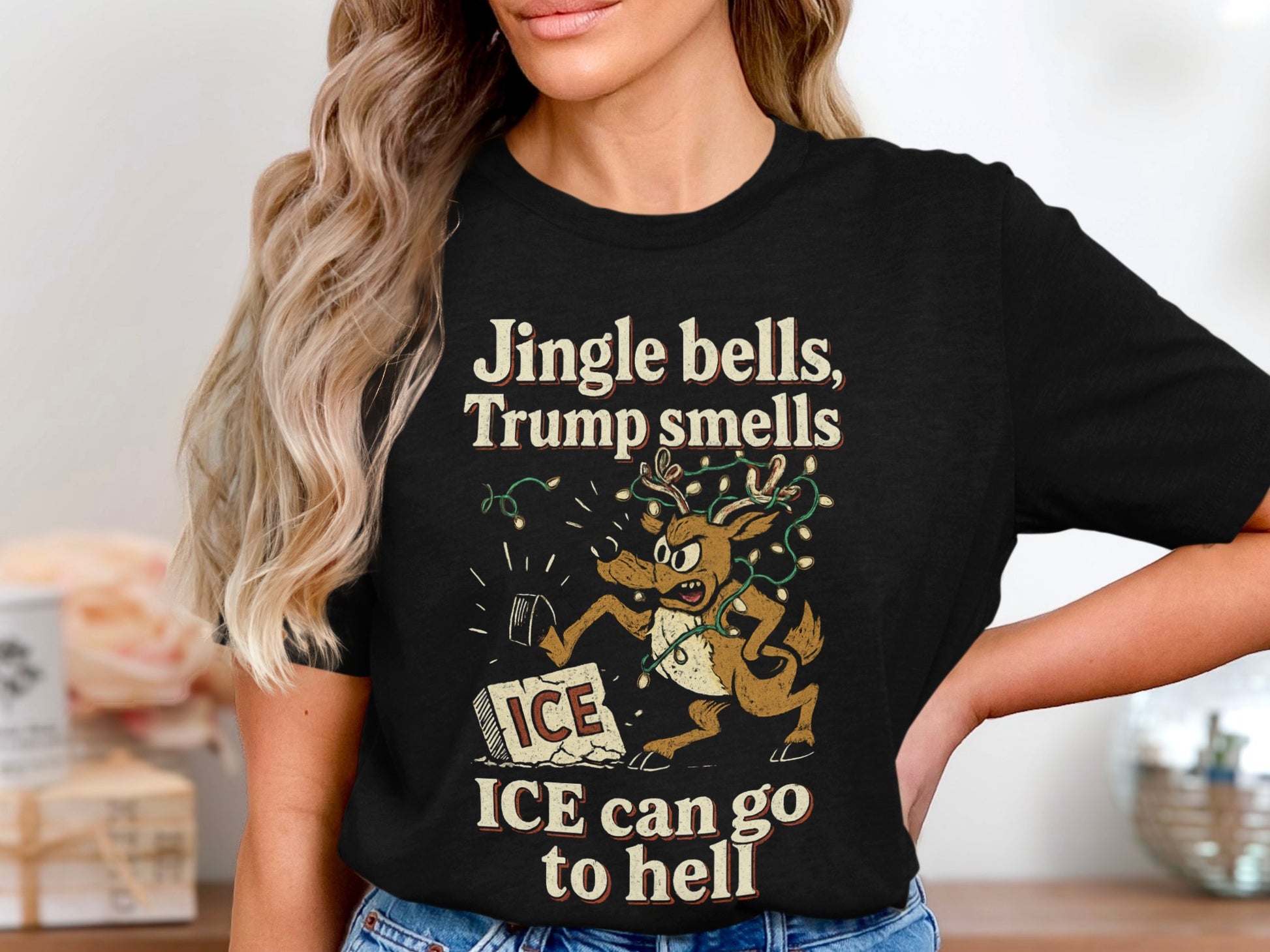 Jingle Bells Trump Smells ICE Can Go to Hell T-Shirt