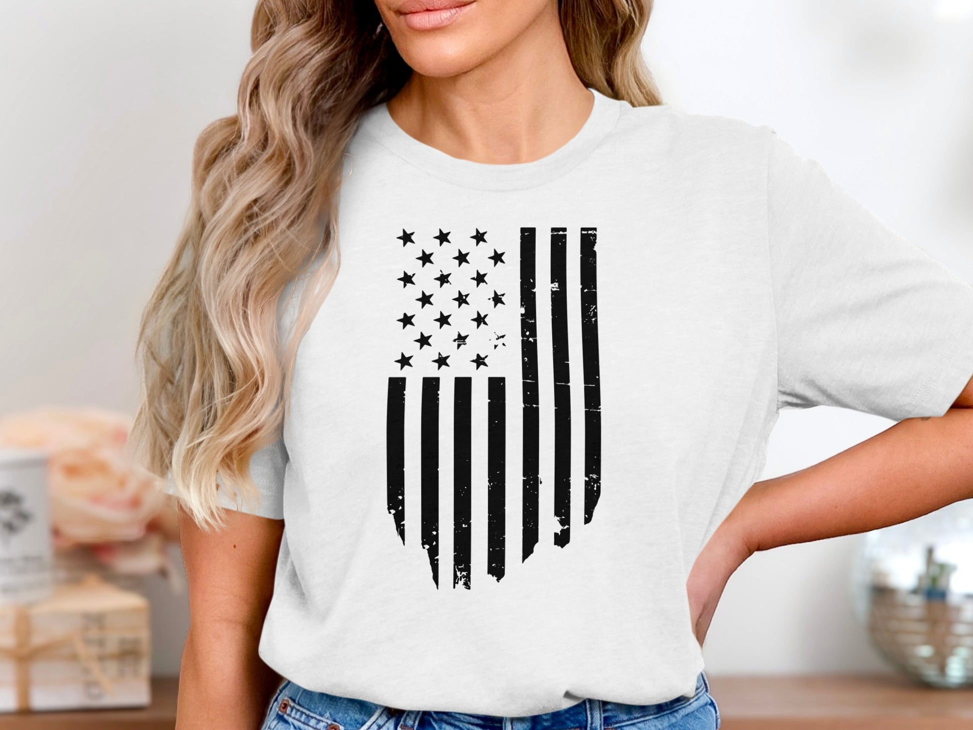 American Flag Graphic Printed White T-Shirt Product
