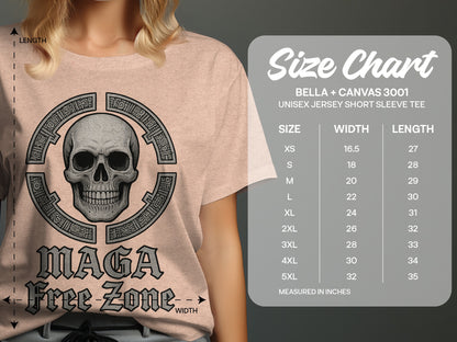 MAGA Free Zone graphic unisex shirt with skull design