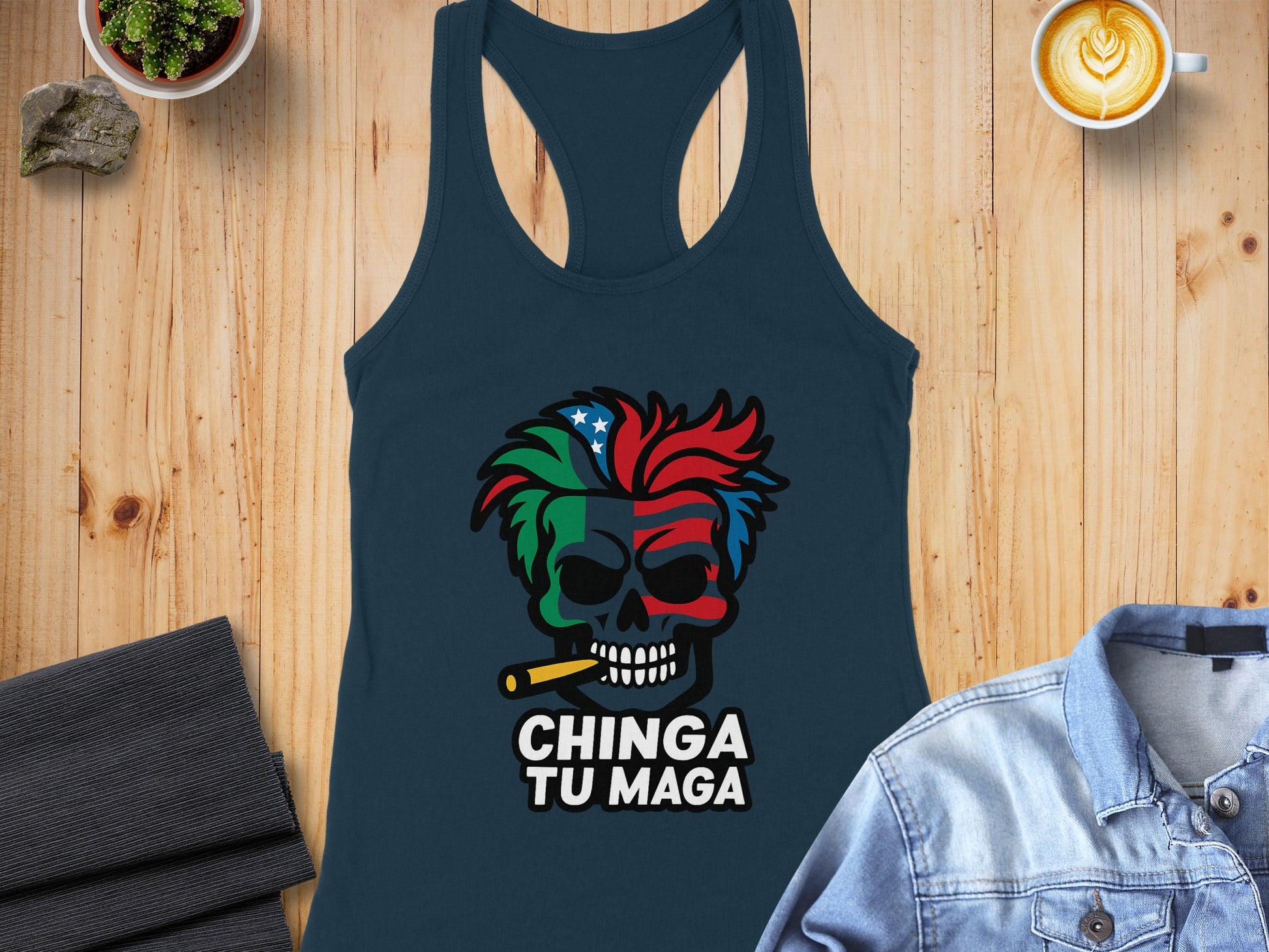Chinga Tu Maga Skull Design Tank Top for Women