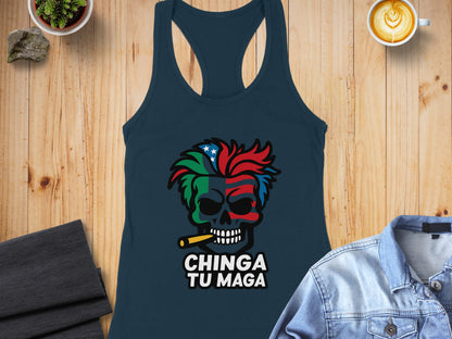 Chinga Tu Maga Skull Design Tank Top for Women