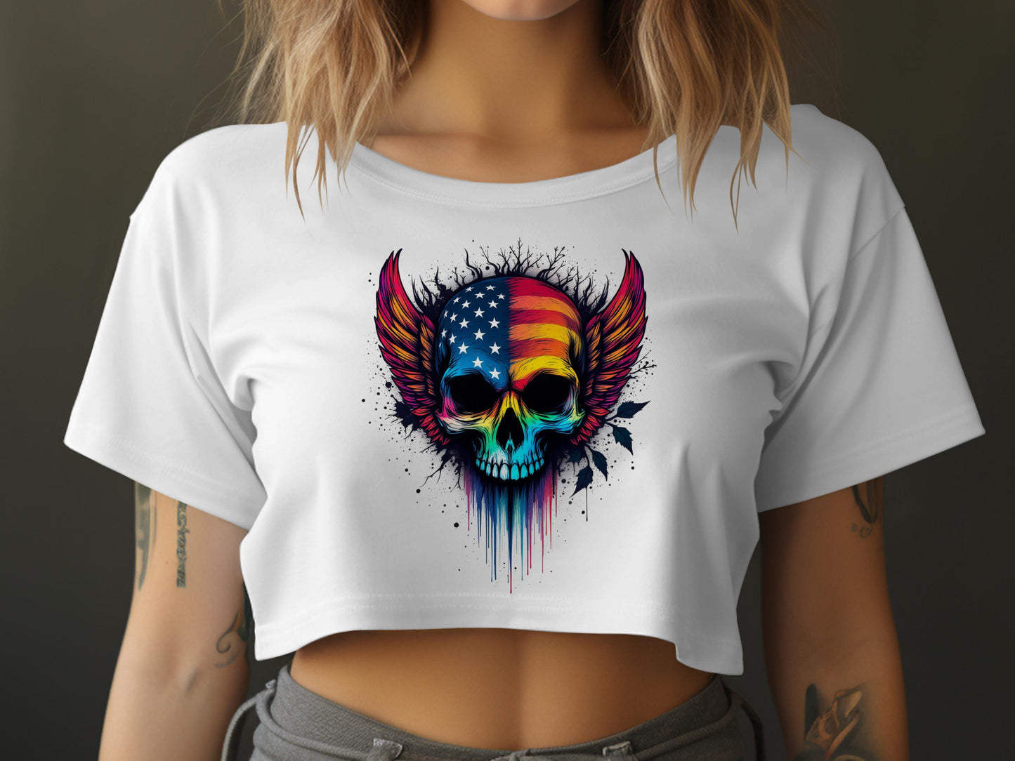 Patriotic Skull with Wings Design Crop Top product