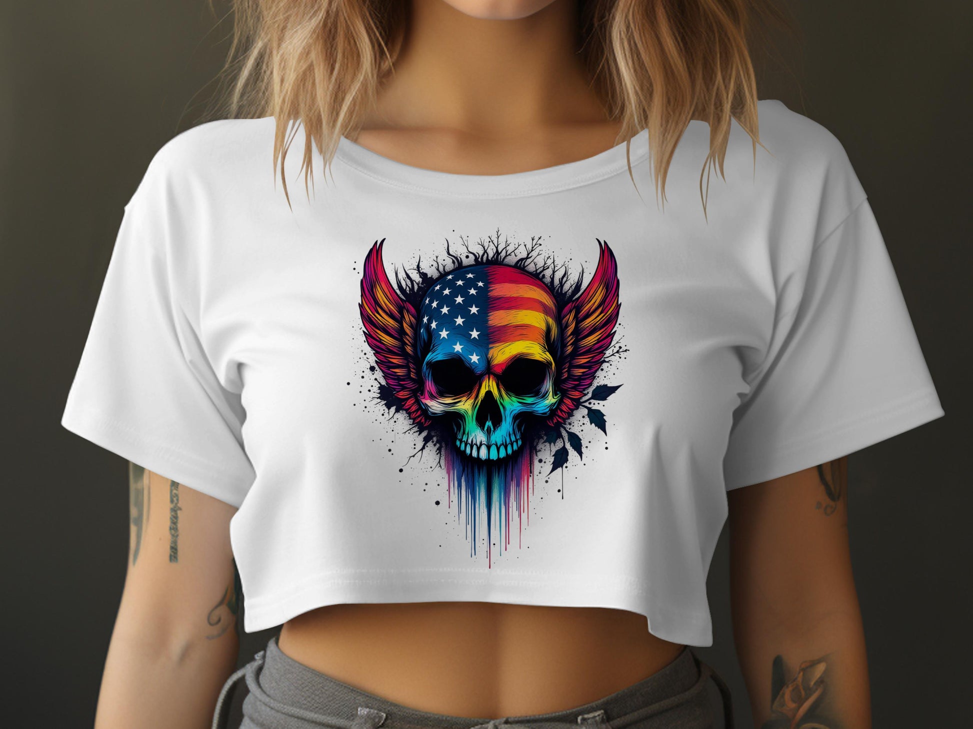 Patriotic Skull with Wings Design Crop Top product