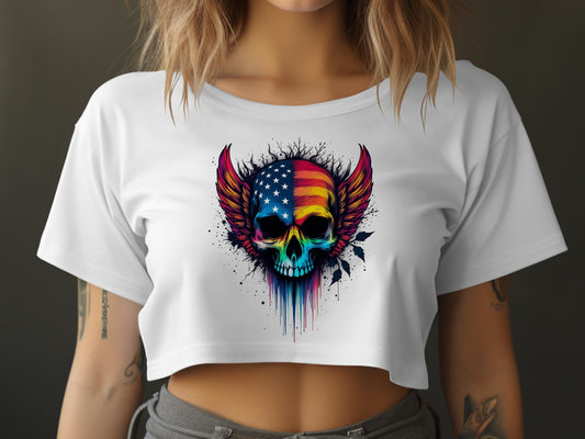 Patriotic Skull with Wings Design Crop Top product