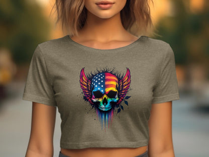 Colorful Skull with USA Flag Wings graphic t-shirt product