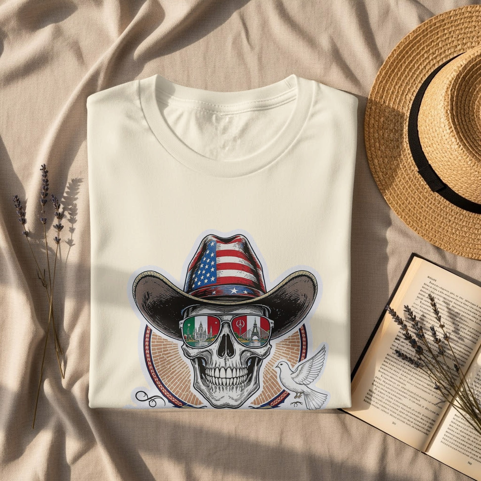 Patriotic Skull Cowboy Hat Design Tee Shirt product type