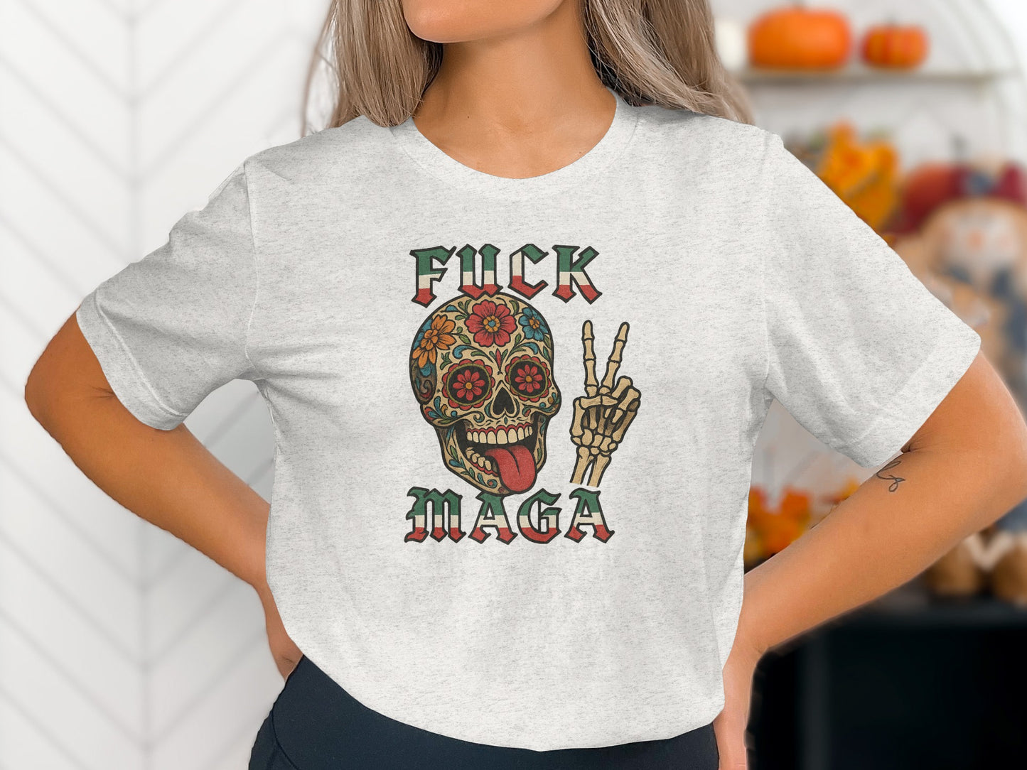 Fuck Maga Skull Design Women's Halloween Shirt